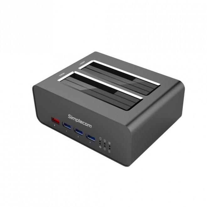 SIMPLECOM SD352 USB 3.0 Dual SATA Docking Station with Aluminium body and USB hub.