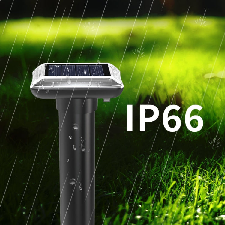 SJZ038 Outdoor Waterproof Solar Ultrasonic Rat Repeller with a sleek design, mounted on a rod, suitable for gardens and farms.