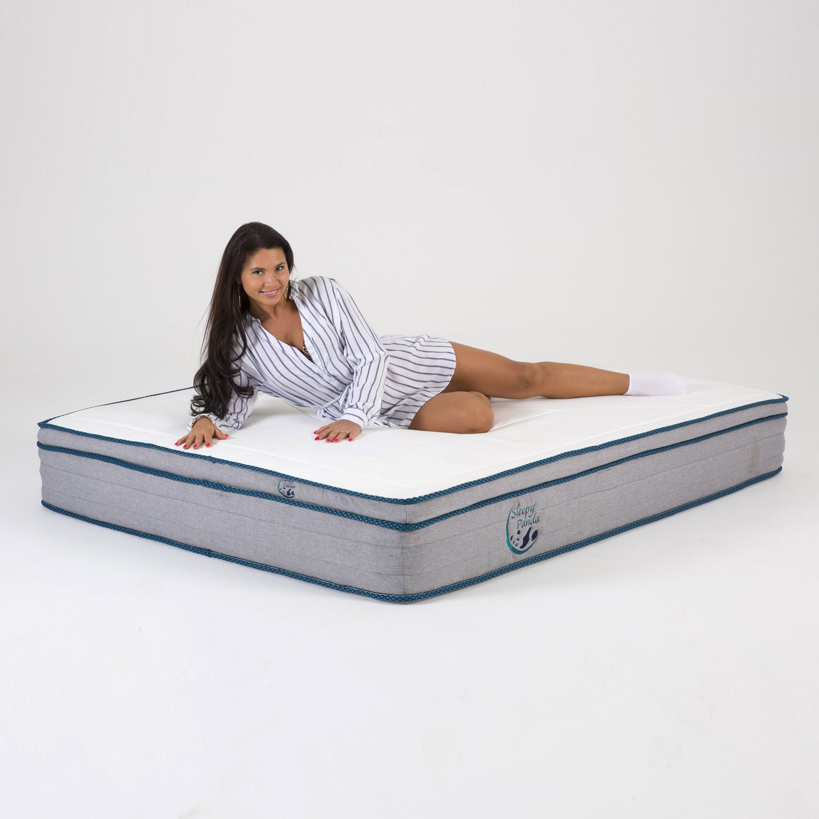 Sleepy Panda Mattress showcasing 5-zone pocket springs and natural latex layer, designed for medium-firm comfort.