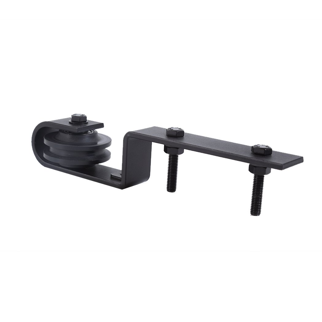 Sliding Barn Door Hardware Track Kit in black, showcasing heavy-duty carbon steel construction and elegant design for modern interiors.