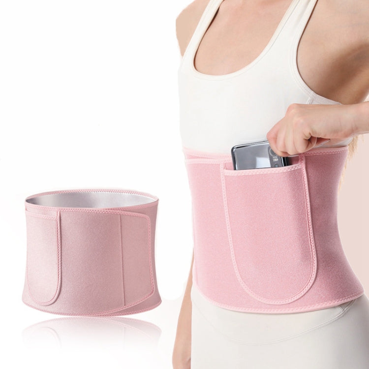 Slimming Waist Belt Sweatband in silver color, designed for training and running, featuring sweat-wicking strips and an external pocket.