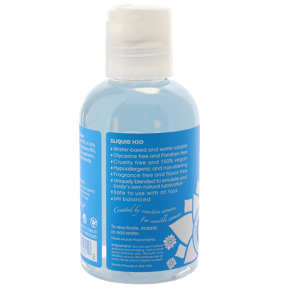 Sliquid Naturals H2O Water-Based Lubricant bottle with a clean and modern design, showcasing its natural ingredients and vegan-friendly label.