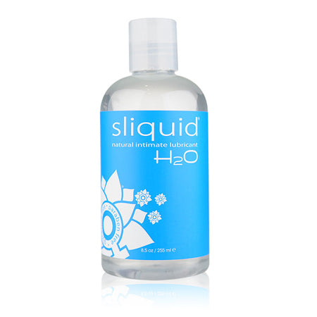 Sliquid Naturals H2O Water-Based Lubricant bottle with a clean and modern design, showcasing its natural ingredients and vegan-friendly label.