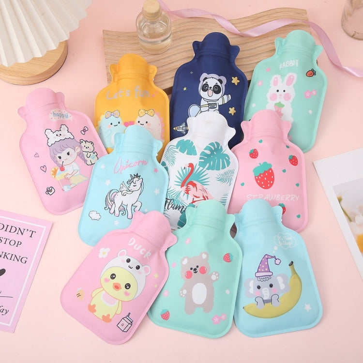Small 17x11cm Cartoon Water Filled Hot Water Bag made of high density PVC, featuring a cute design and knob plug for safe use.