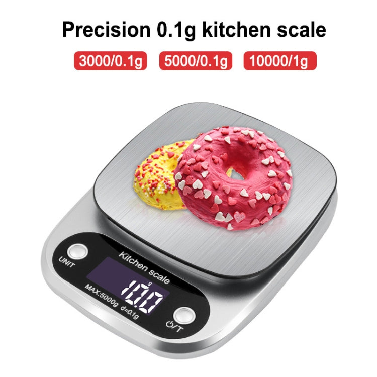 Small Multifunctional Kitchen High Precision Electronic Scale with stainless steel weighing pan and LCD display.