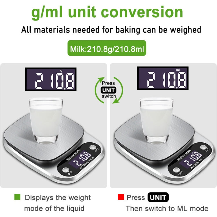 Small Multifunctional Kitchen High Precision Electronic Scale with stainless steel weighing pan and LCD display.