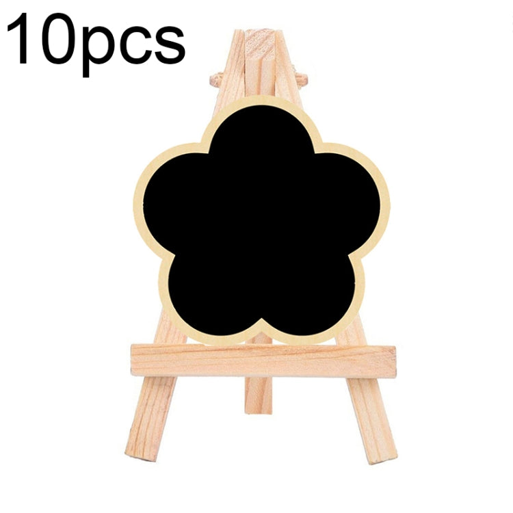 Small Party Shop Message Blackboard Ornaments made of pine wood, featuring various shapes like rectangle, house, and flower, displayed on a tripod.