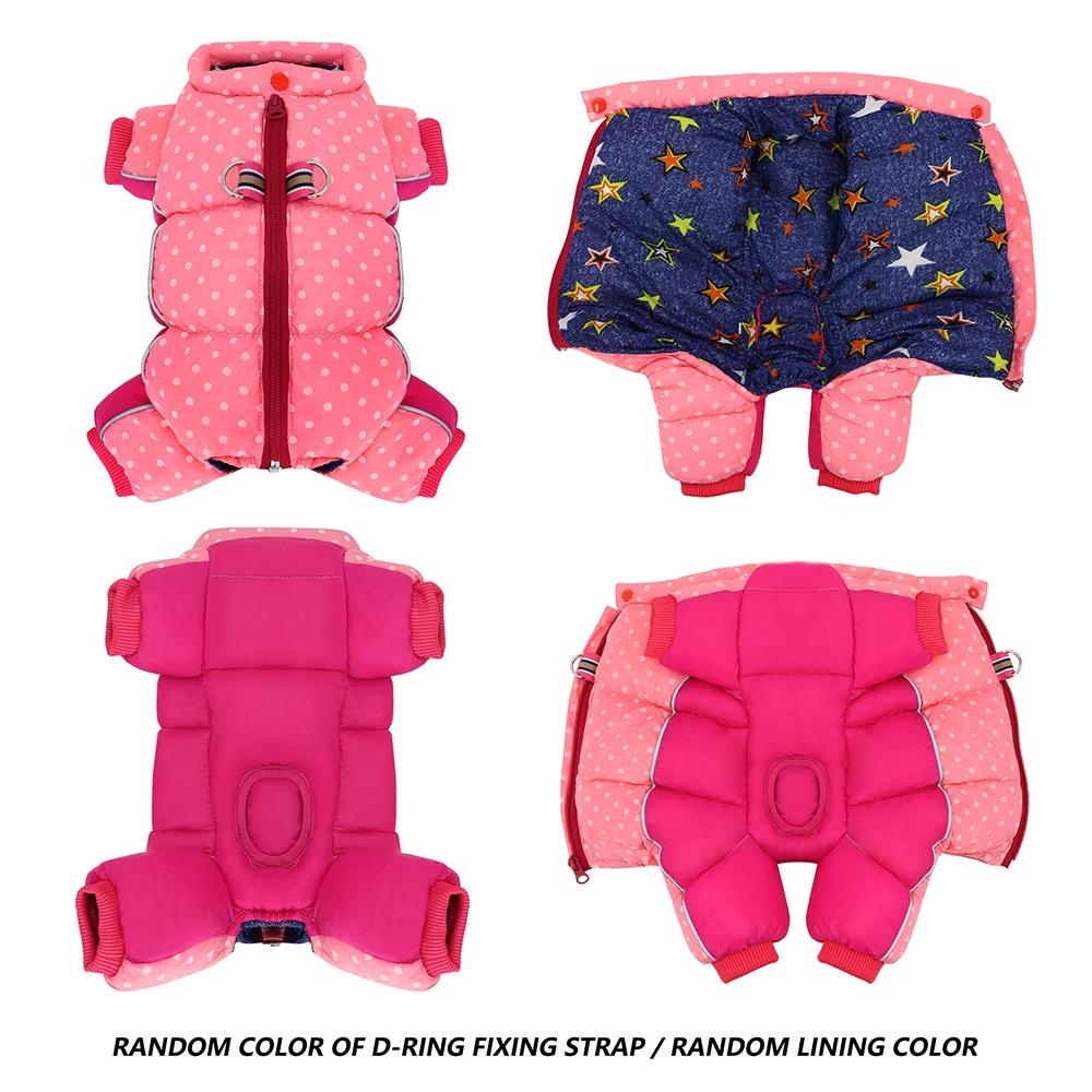 A warm and stylish Snow Down Jacket Coat for small to medium dogs, featuring reflective elements and available in pink and black colors.