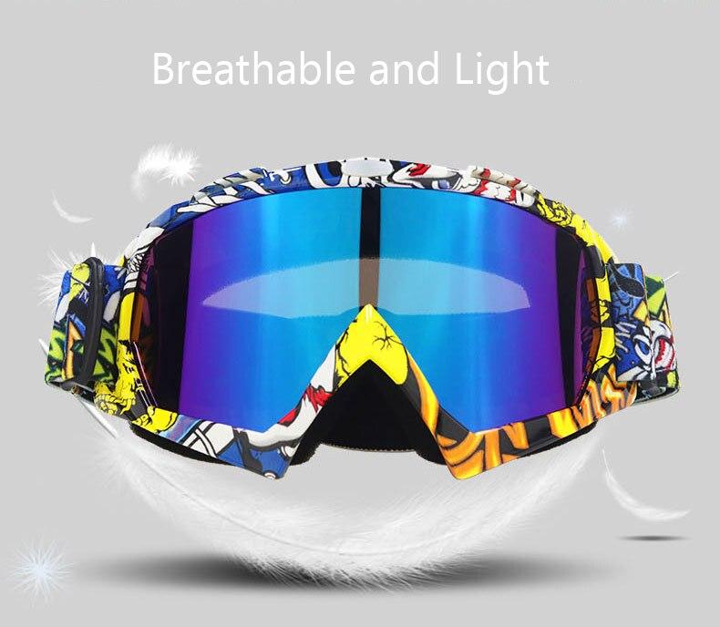 A pair of stylish snow sports skiing sunglasses with UV400 protection, featuring a multi-colored frame and polycarbonate lenses, ideal for outdoor activities.