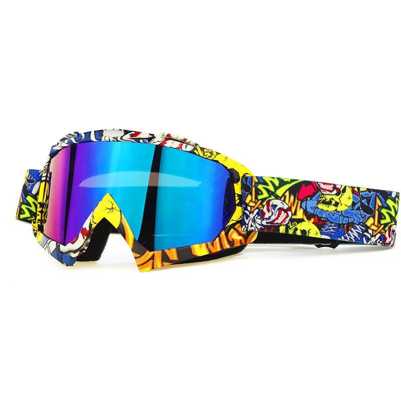 A pair of stylish snow sports skiing sunglasses with UV400 protection, featuring a multi-colored frame and polycarbonate lenses, ideal for outdoor activities.