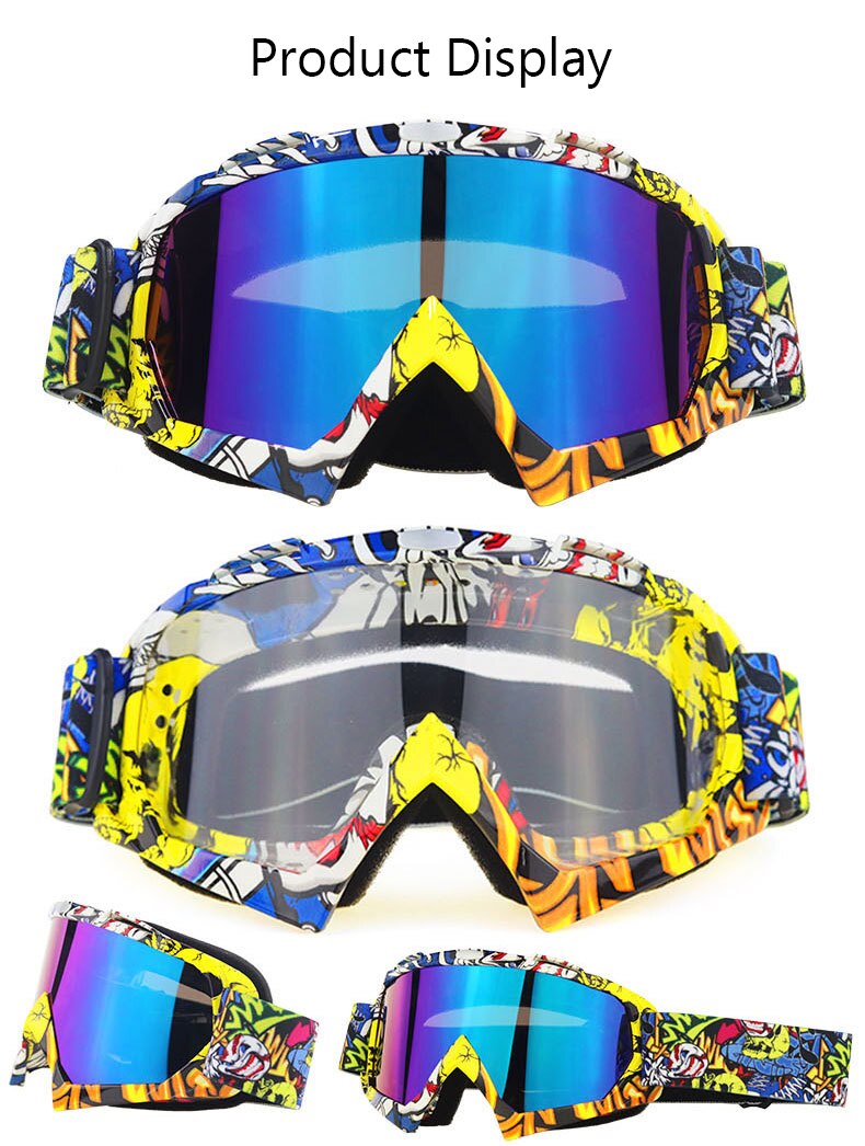 A pair of stylish snow sports skiing sunglasses with UV400 protection, featuring a multi-colored frame and polycarbonate lenses, ideal for outdoor activities.