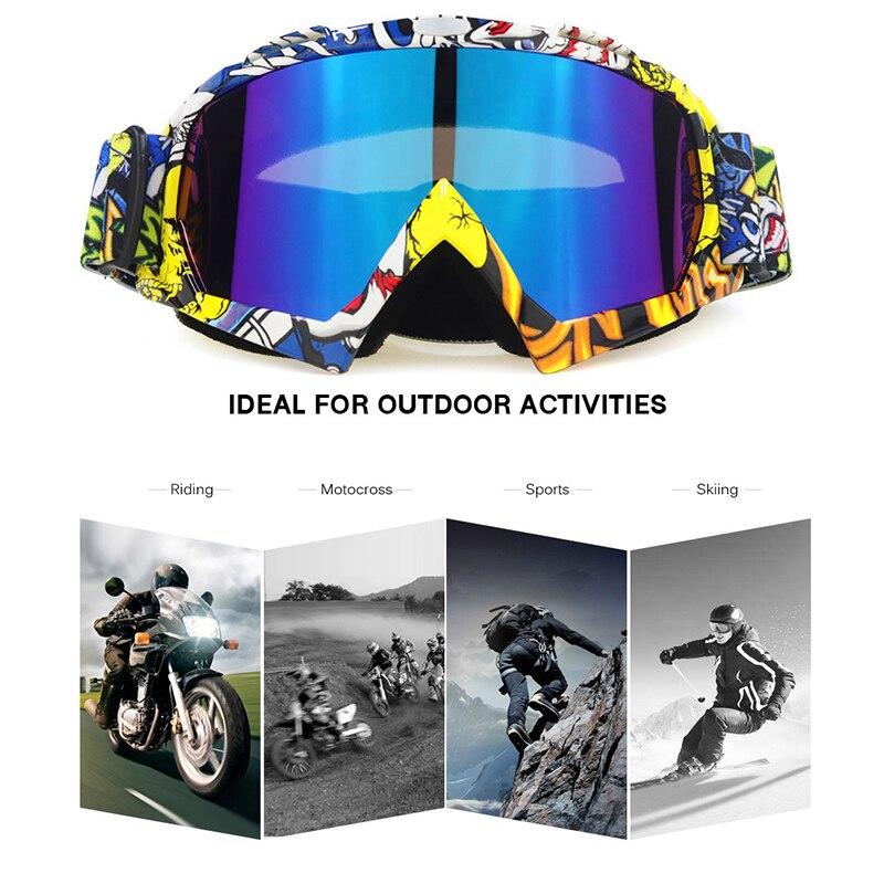 A pair of stylish snow sports skiing sunglasses with UV400 protection, featuring a multi-colored frame and polycarbonate lenses, ideal for outdoor activities.