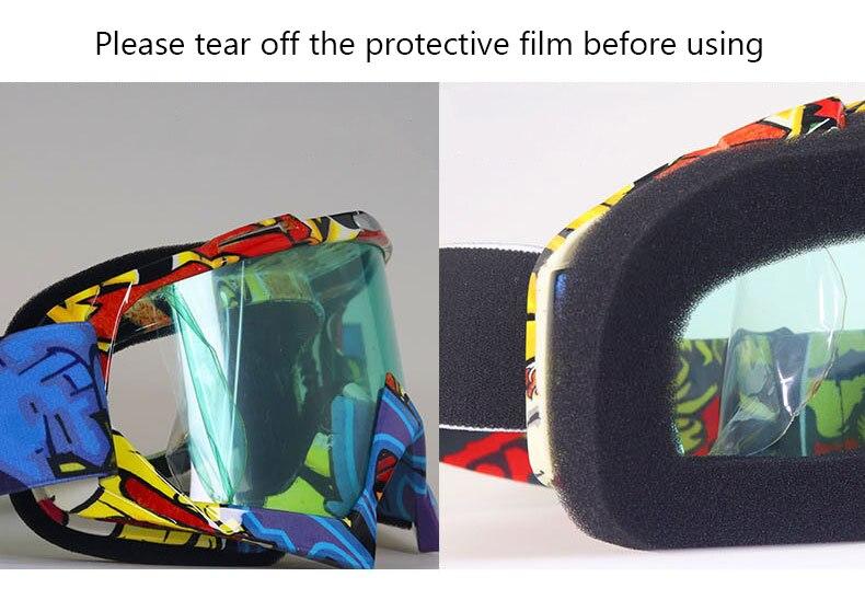 A pair of stylish snow sports skiing sunglasses with UV400 protection, featuring a multi-colored frame and polycarbonate lenses, ideal for outdoor activities.