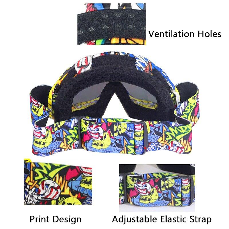 A pair of stylish snow sports skiing sunglasses with UV400 protection, featuring a multi-colored frame and polycarbonate lenses, ideal for outdoor activities.