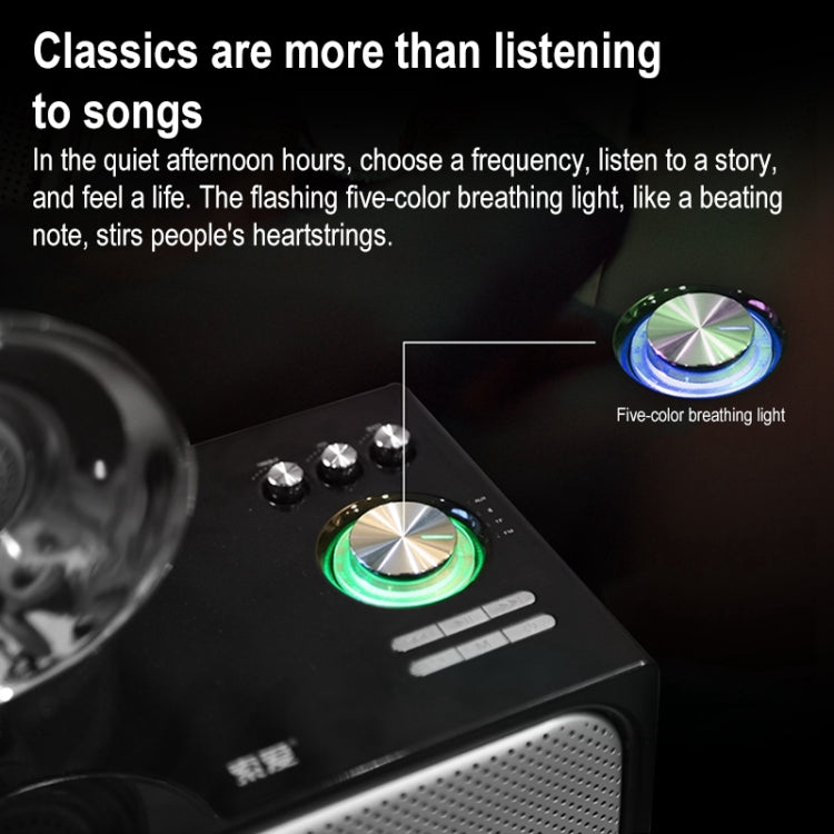 SOAIY Retro Subwoofer Bluetooth Speaker in wooden finish, showcasing its compact design and touch controls.