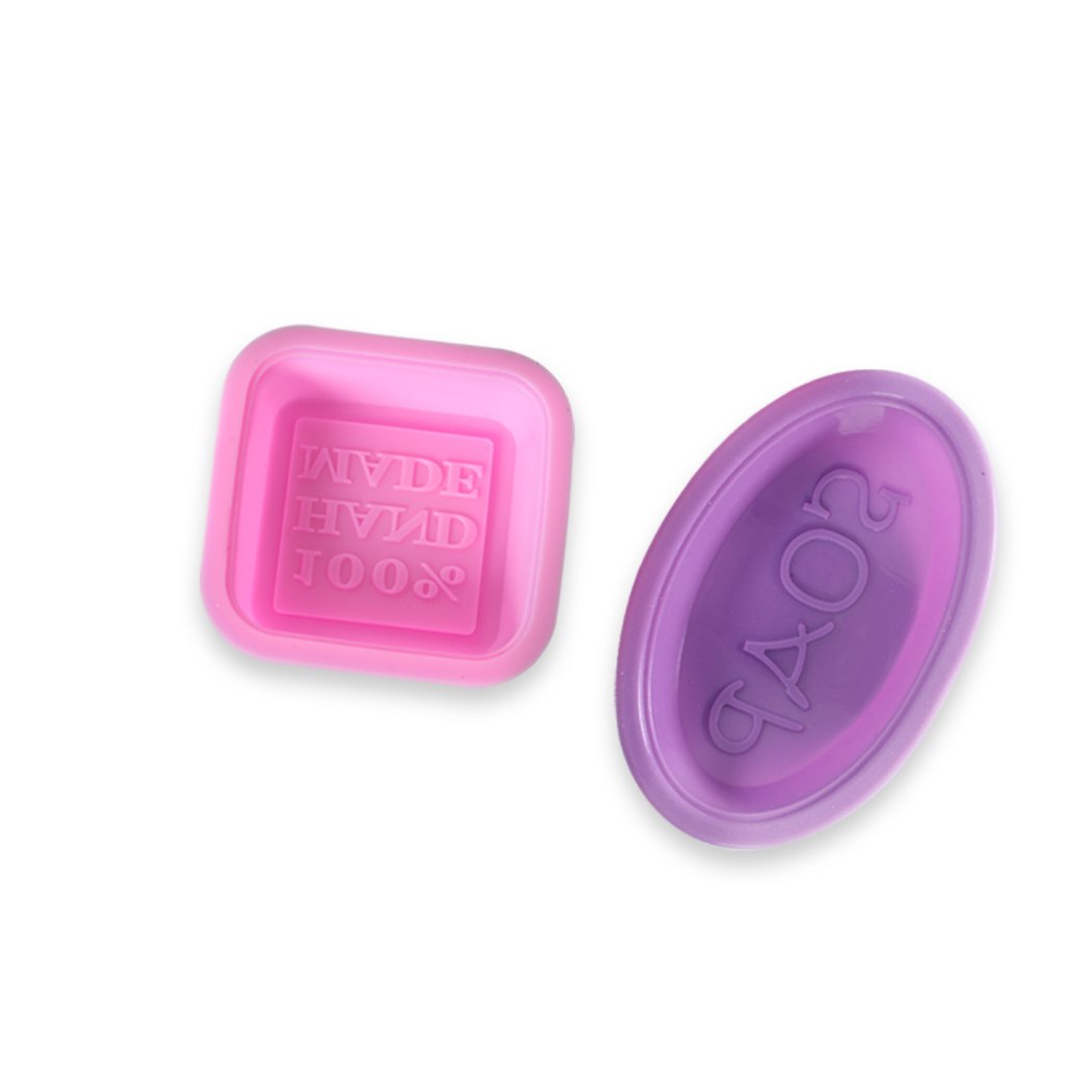 Silicone soap moulds in square and ellipse shapes, showcasing unique 3D designs for DIY soap making.