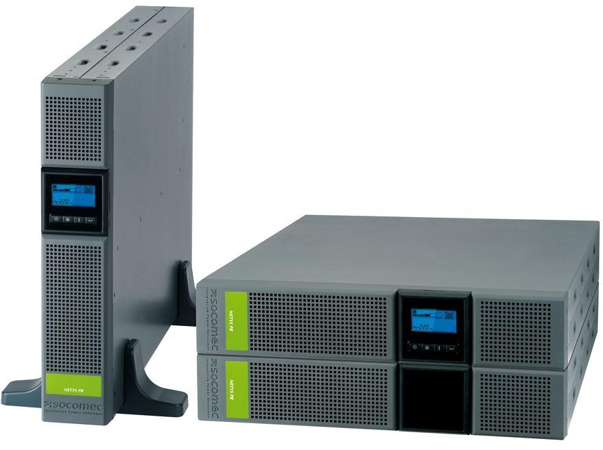 Socomec NETYS PR RT 3300VA Tower Rack UPS showcasing its compact design and LCD interface.