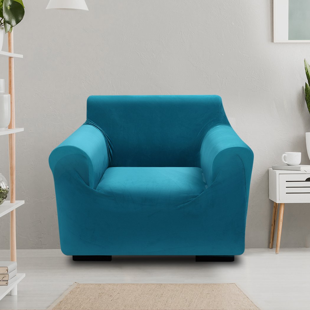 High stretch super soft plush sofa cover in green, designed to protect and enhance comfort.