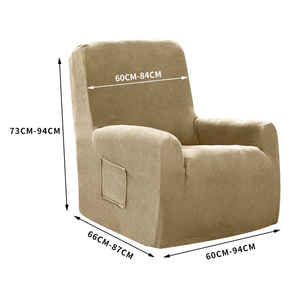 Stretchable sofa cover recliner chair protector in sand color, designed for durability and easy maintenance.