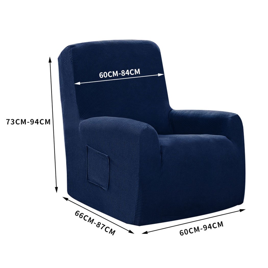 Navy stretchable recliner chair cover providing full protection and comfort.
