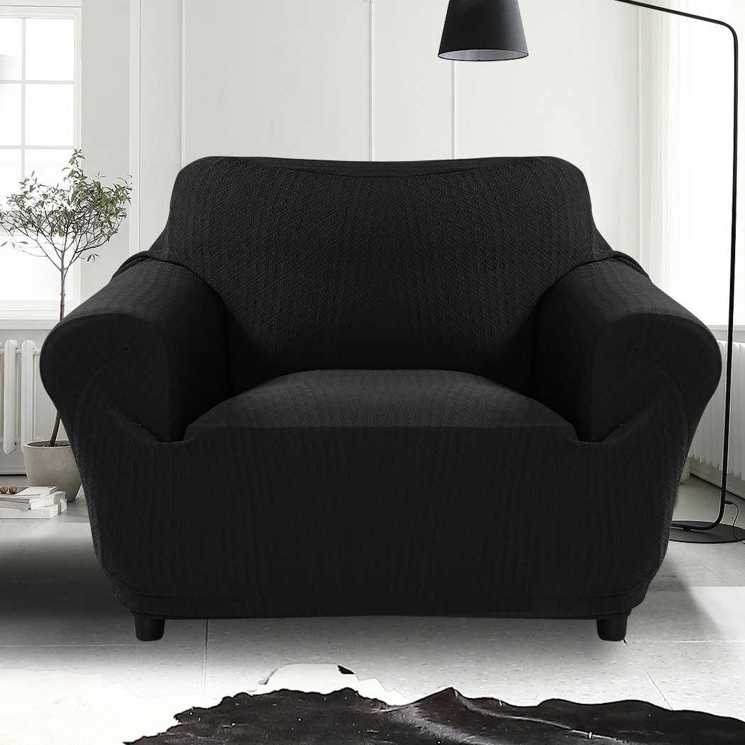 Black 1-seater sofa cover slipcover protector, showcasing its elegant design and high-quality fabric.