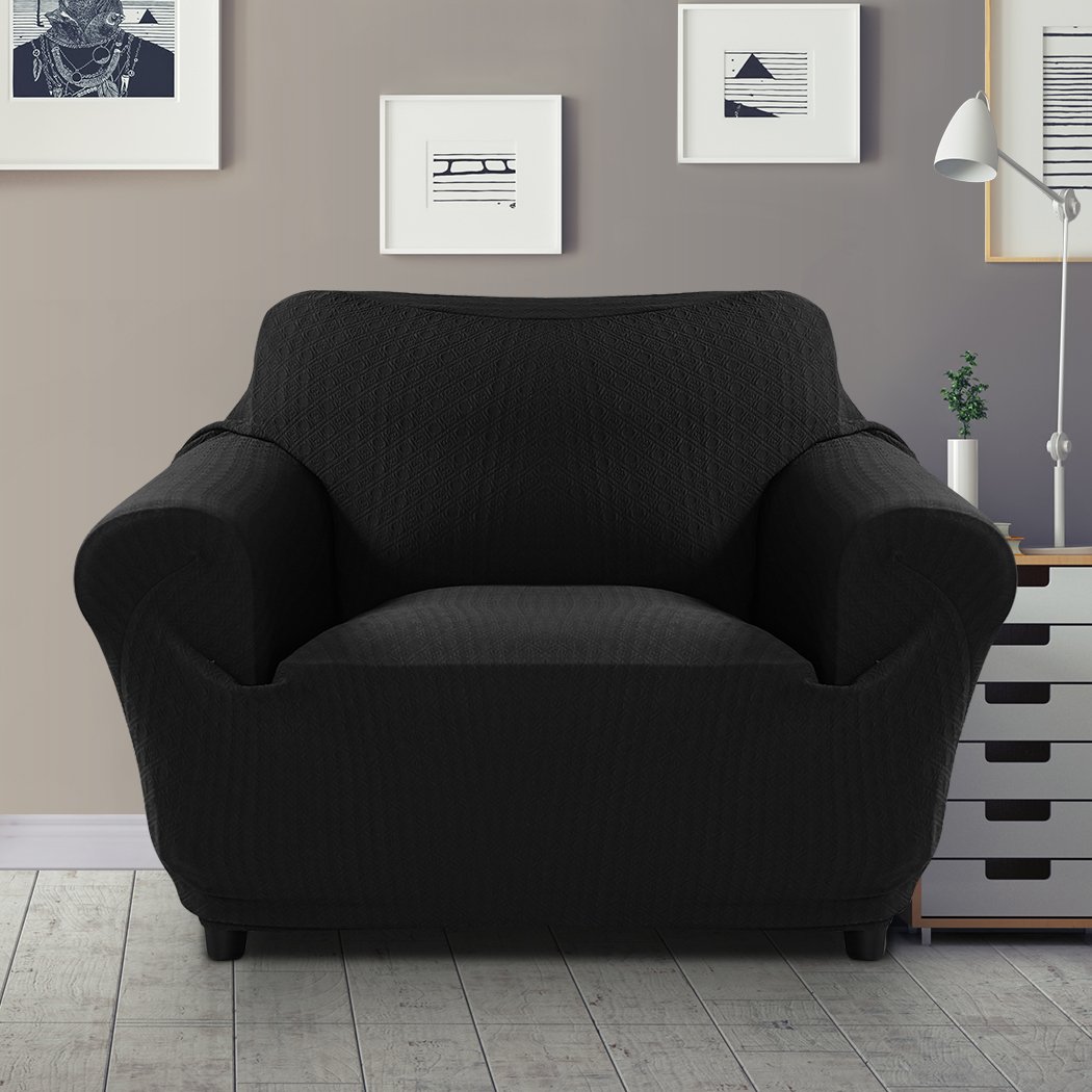 Black 1-seater sofa cover slipcover protector, showcasing its elegant design and high-quality fabric.