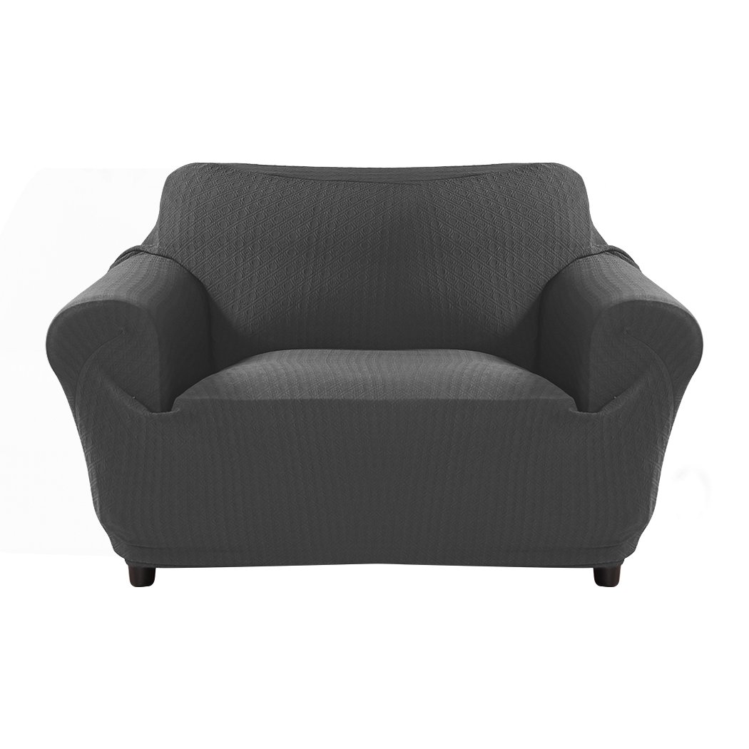 Dark grey sofa cover slipcover protector for 2-seater couch, showcasing its elegant design and soft texture.