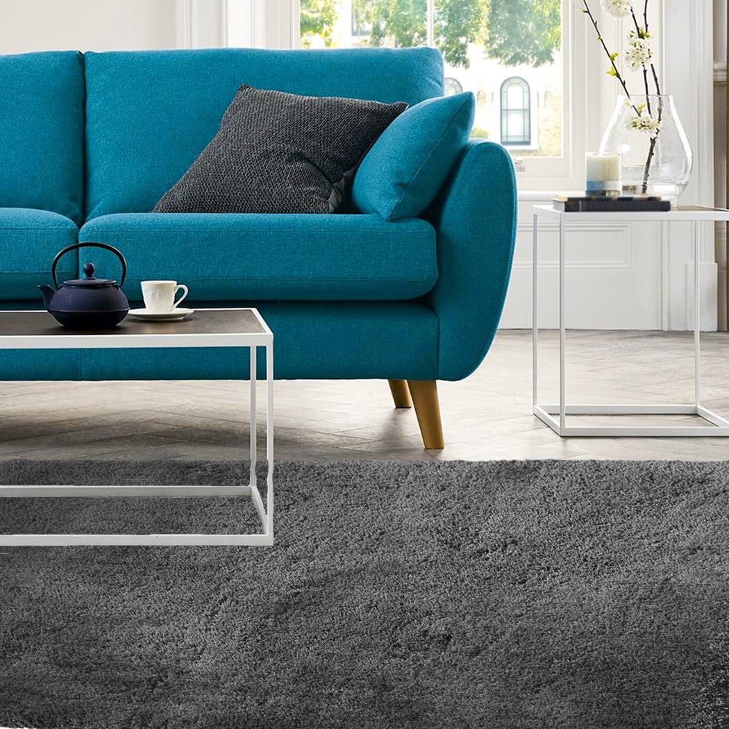 Soft Anti Slip Rectangle Plush Shaggy Floor Rug in Charcoal, showcasing its thick pile and non-slip backing, perfect for home decor.