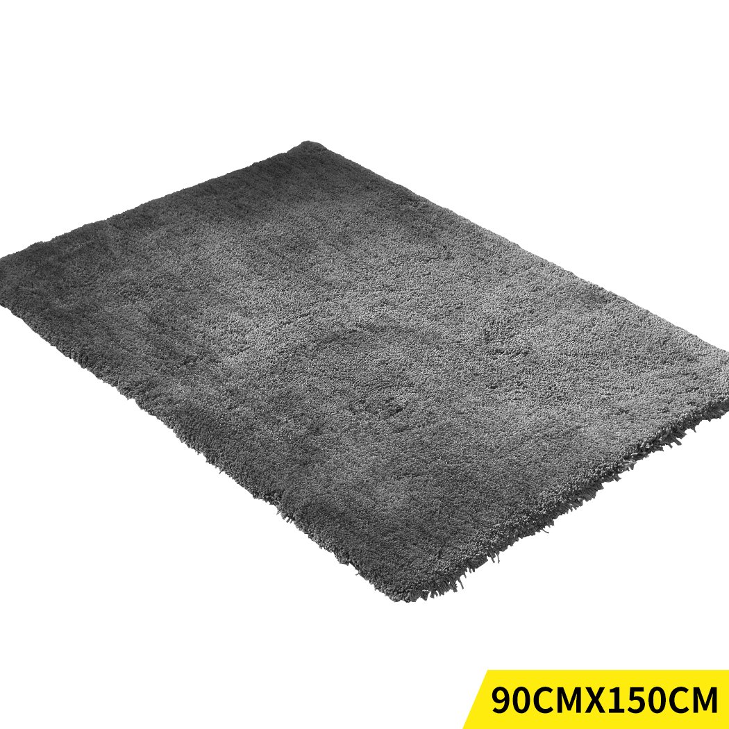 Soft Anti Slip Rectangle Plush Shaggy Floor Rug in Charcoal, showcasing its thick pile and non-slip backing, perfect for any room.