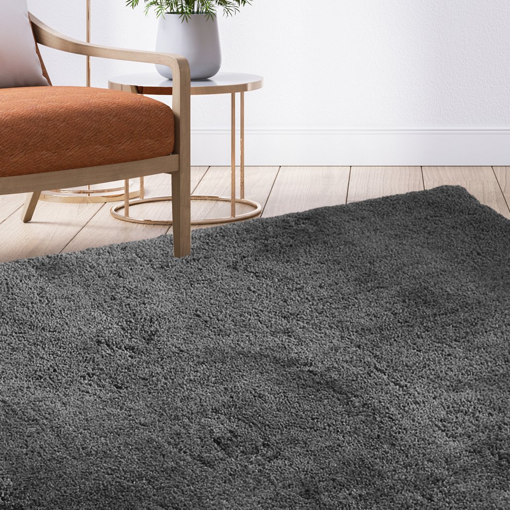 Soft Anti Slip Rectangle Plush Shaggy Floor Rug in Charcoal, showcasing its thick pile and non-slip backing, perfect for any room.