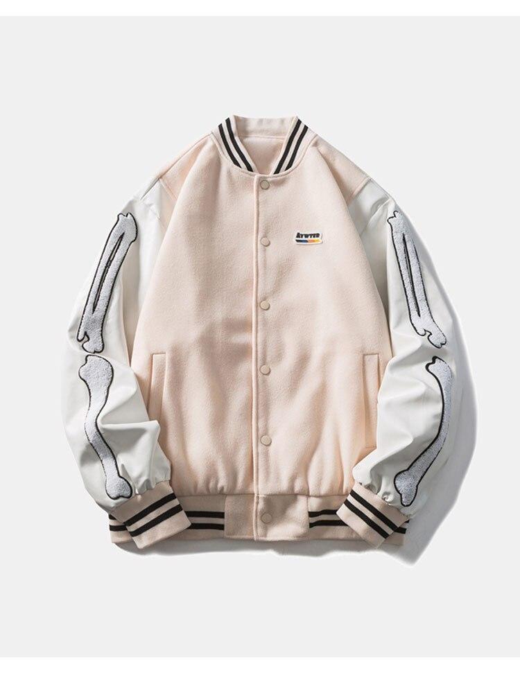 Men's Soft Furry Patch Leather Patchwork Baseball Jacket featuring a trendy design with patchwork and a cozy fit, ideal for autumn wear.