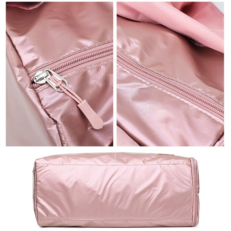 Soft Nylon Cloth Shoulder Sports Gym Yoga Handbag in Rose Gold, showcasing its spacious design and durable nylon material.