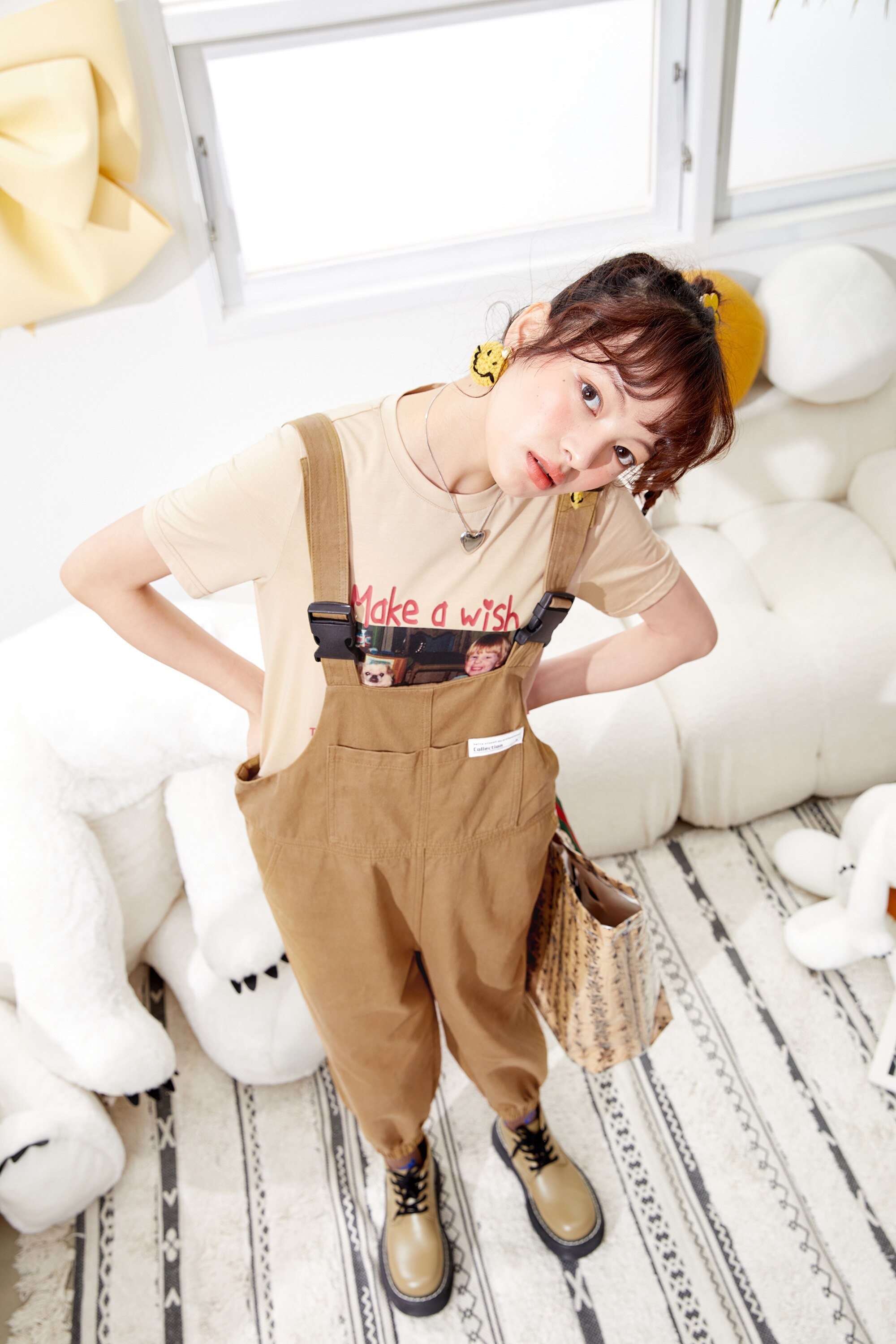 Solid letter applique casual women overall pants in high waist style, featuring pockets and a straight leg design, perfect for summer wear.