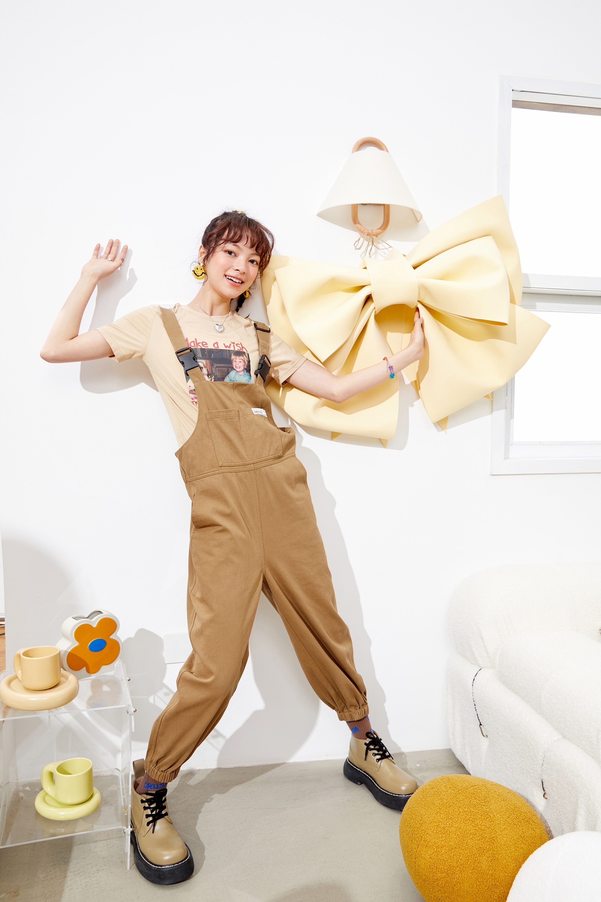Solid letter applique casual women overall pants in high waist style, featuring pockets and a straight leg design, perfect for summer wear.