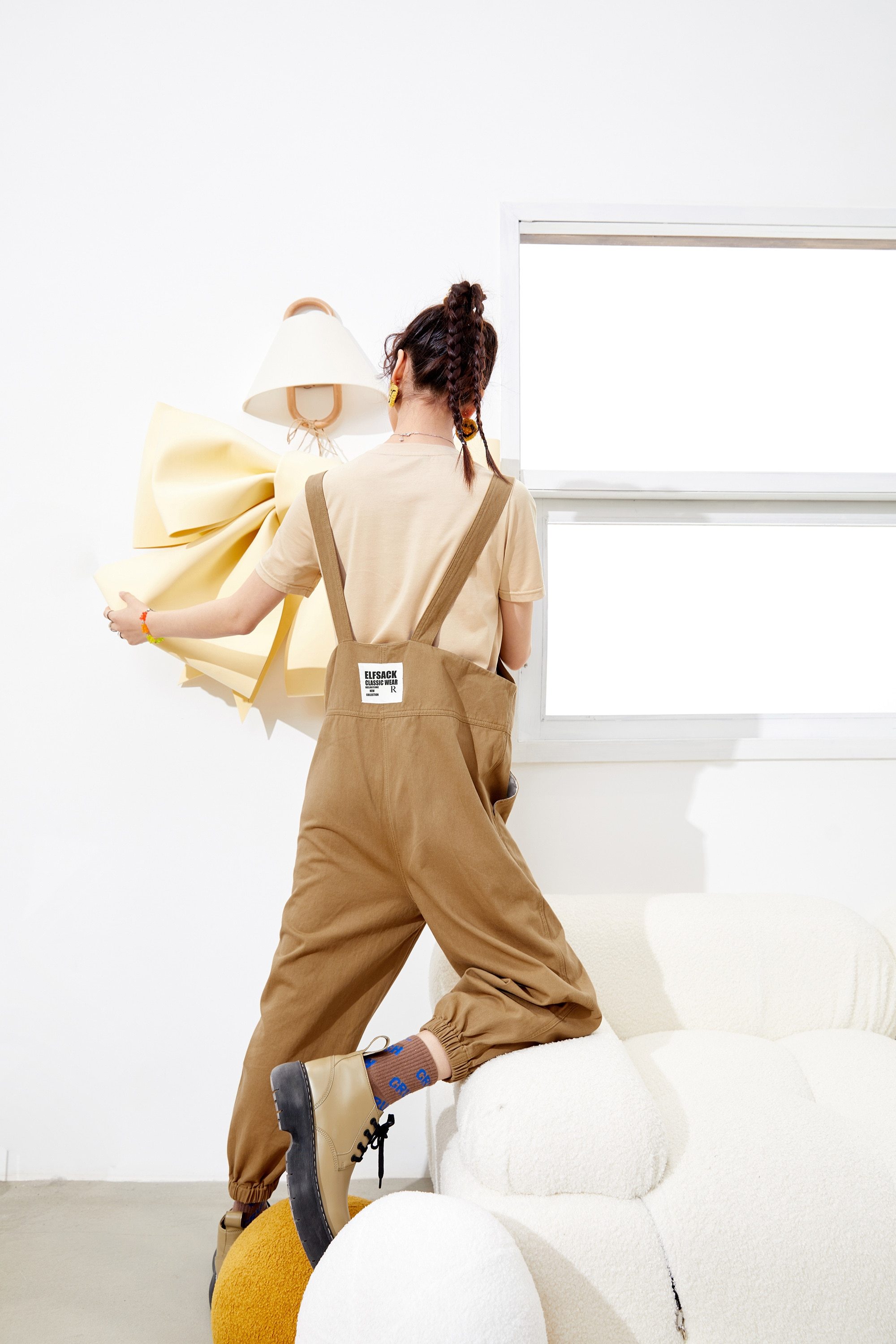 Solid letter applique casual women overall pants in high waist style, featuring pockets and a straight leg design, perfect for summer wear.