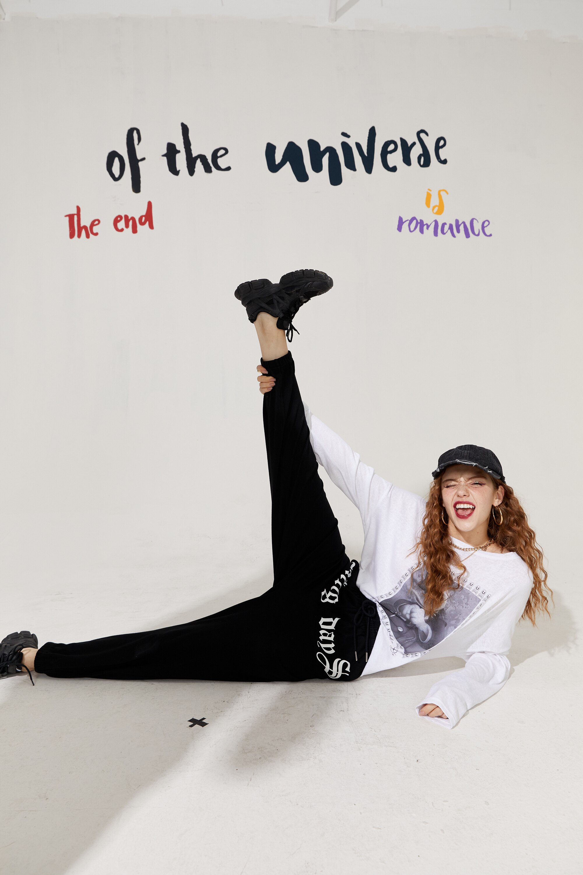 Solid Letter High Waist Straight Casual Women Harem Trouser in a stylish autumn setting, showcasing its high waist and comfortable fit.