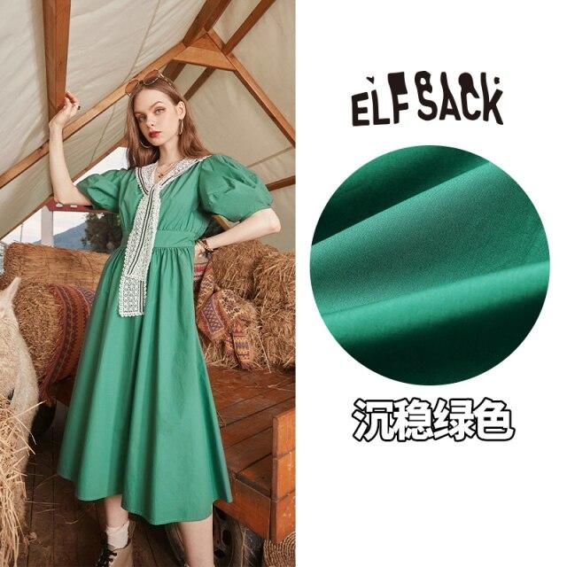 A stylish Solid Pure Casual Chic Vintage Dress for women featuring puff sleeves and a high waist design, perfect for summer parties.