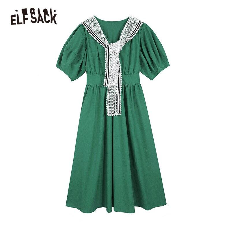 A stylish Solid Pure Casual Chic Vintage Dress for women featuring puff sleeves and a high waist design, perfect for summer parties.