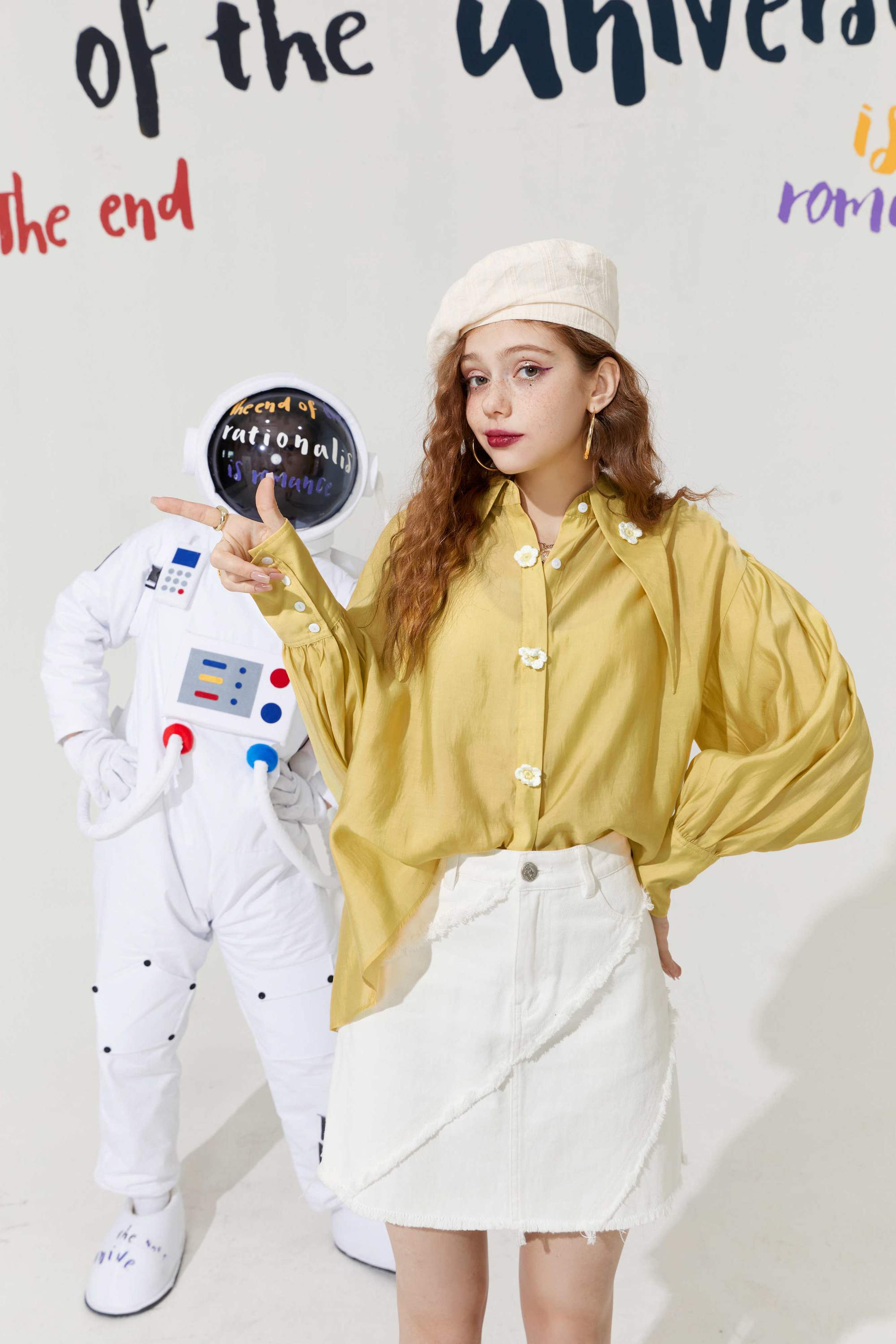 A stylish Solid Pure Chic Floral Single Breasted Casual Shirt for women, featuring a floral pattern and full sleeves, perfect for autumn wear.