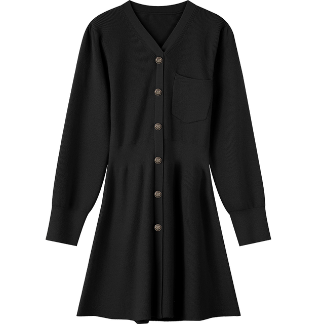 Solid Pure High Waist Casual Knit Mini Dress in black and red, featuring an A-line silhouette and O-neck design, perfect for spring and autumn.