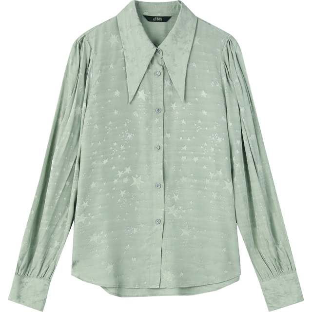A stylish Solid Pure Single Breasted Casual Chiffon Shirt for women in green and yellow, showcasing its full sleeves and turn-down collar.