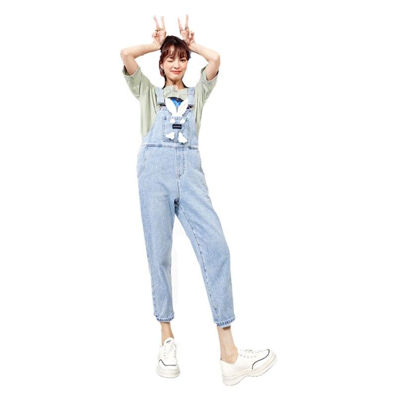 Solid Rabbit Applique Casual Women Overall Denim Jeans featuring a playful rabbit design, high waist, and ankle-length cut, perfect for summer wear.