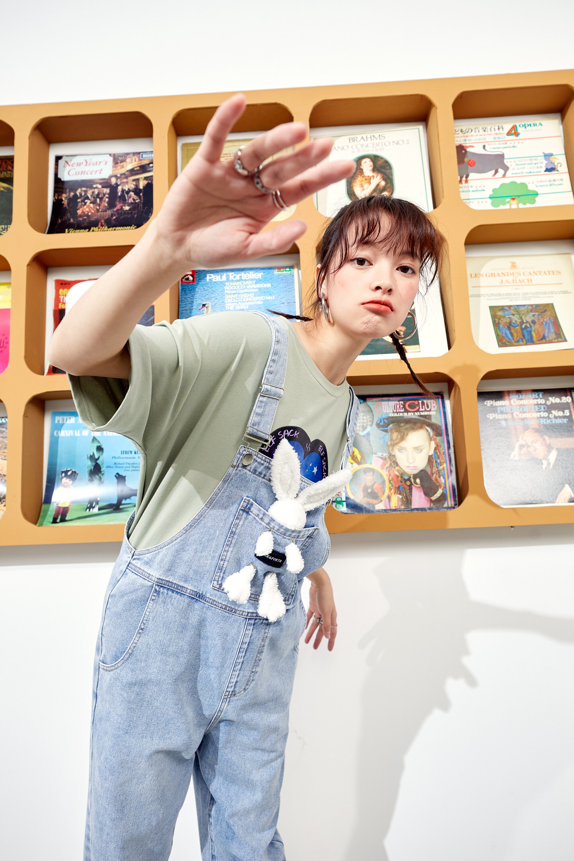 Solid Rabbit Applique Casual Women Overall Denim Jeans featuring a playful rabbit design, high waist, and ankle-length cut, perfect for summer wear.