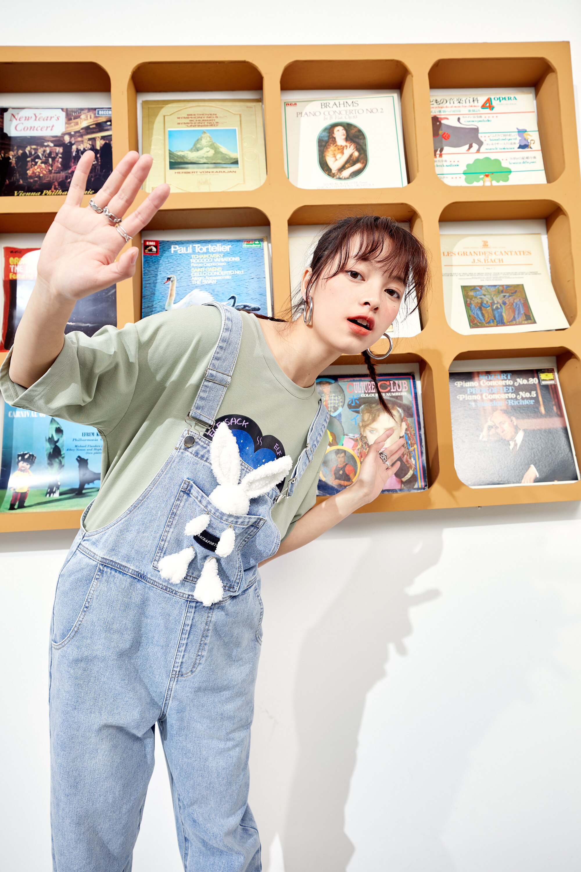 Solid Rabbit Applique Casual Women Overall Denim Jeans featuring a playful rabbit design, high waist, and ankle-length cut, perfect for summer wear.