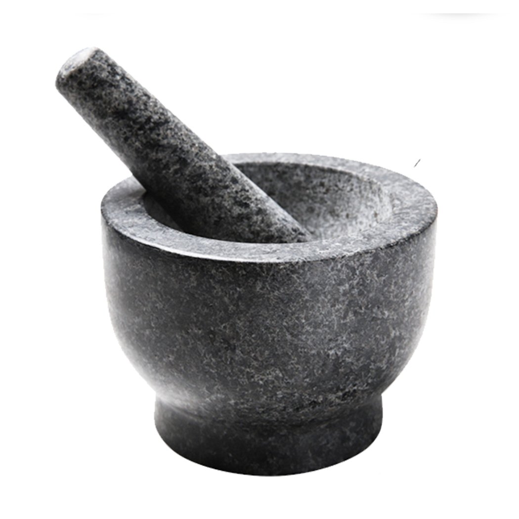 Solid Stone Food Preparation Unpolished Granite Spice Herb Grinder with mortar and pestle set, showcasing its heavy-duty granite material.