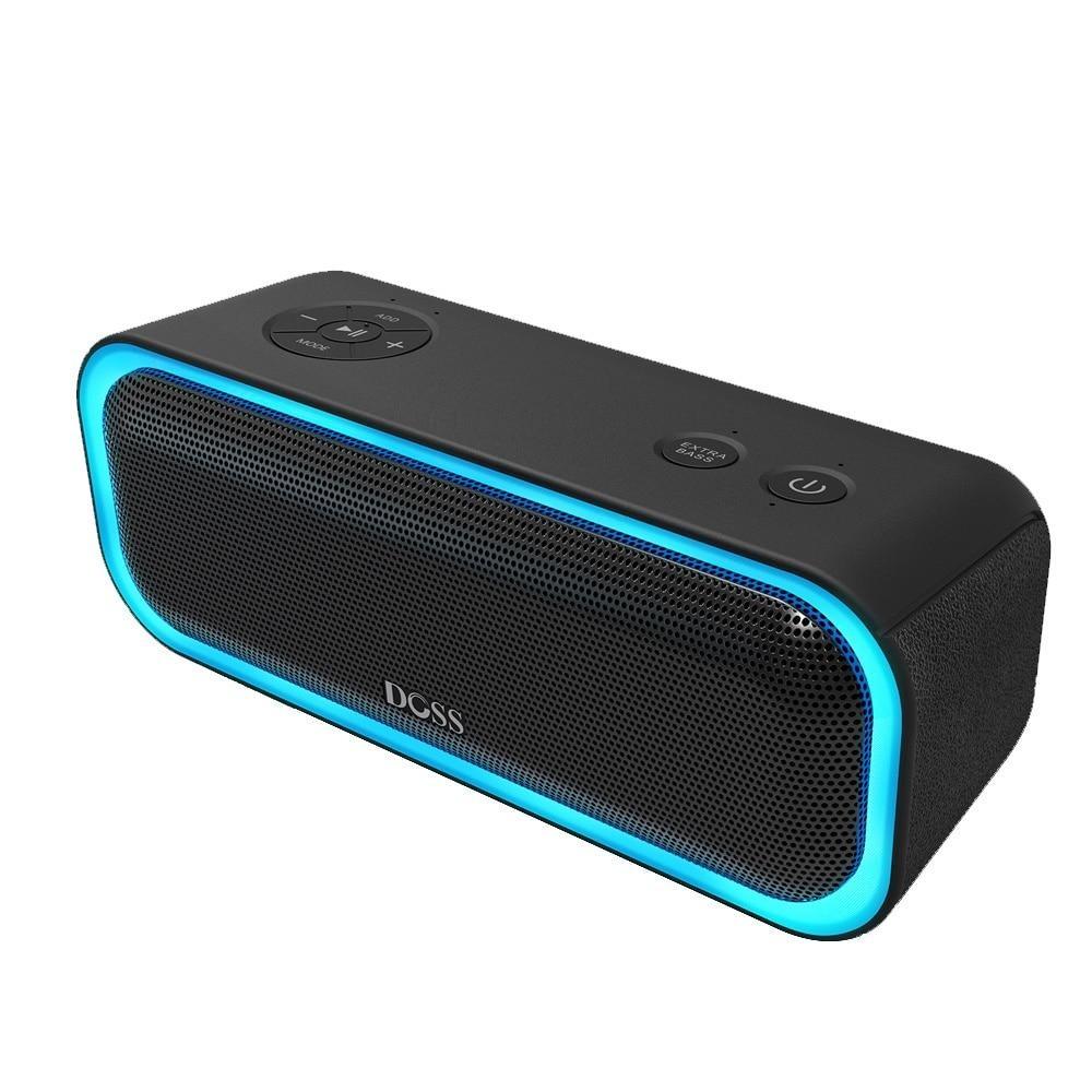 SoundBox Pro TWS Wireless Bluetooth Speaker with LED lights and dual 10W drivers, showcasing its sleek design and portability.