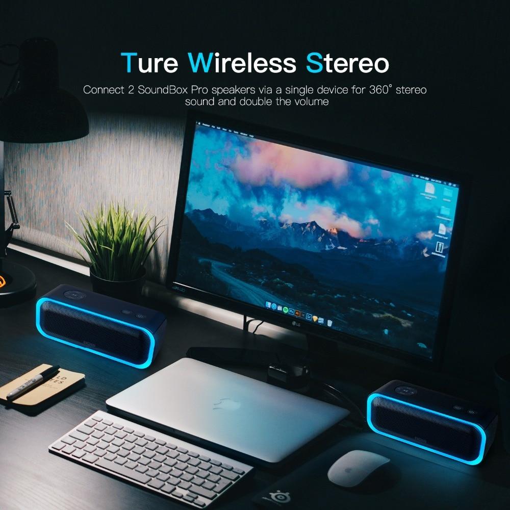 SoundBox Pro TWS Wireless Bluetooth Speaker with LED lights and dual 10W drivers, showcasing its sleek design and portability.