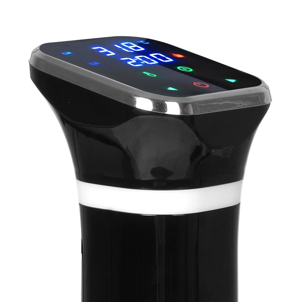 Sous Vide Precision Cooker with touch screen display and stainless steel tube, designed for perfect cooking.