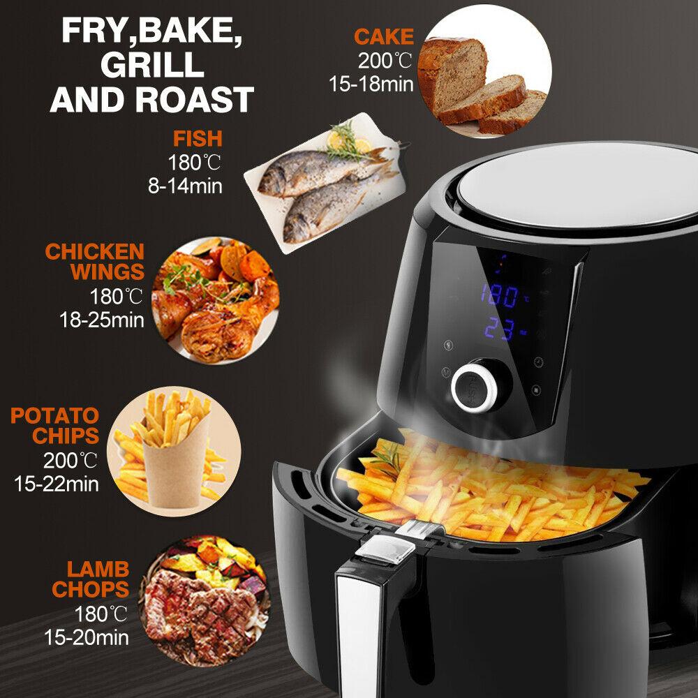 Spector New 7L Air Fryer in black with LCD display, showcasing its sleek design and large capacity.