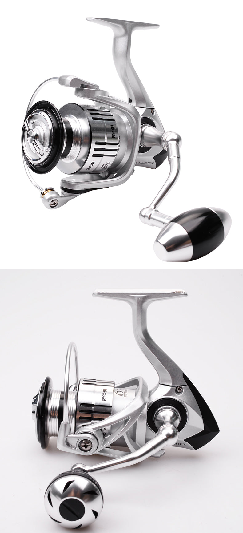 Spinning Fishing Reel 1000-8000 with 6+1BB ball bearings and CNC spool, showcasing its sleek design and robust features.